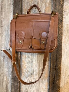 Vintage Handmade Brown Leather Turnlock Briefcase Laptop Bag Satchel Crossbody